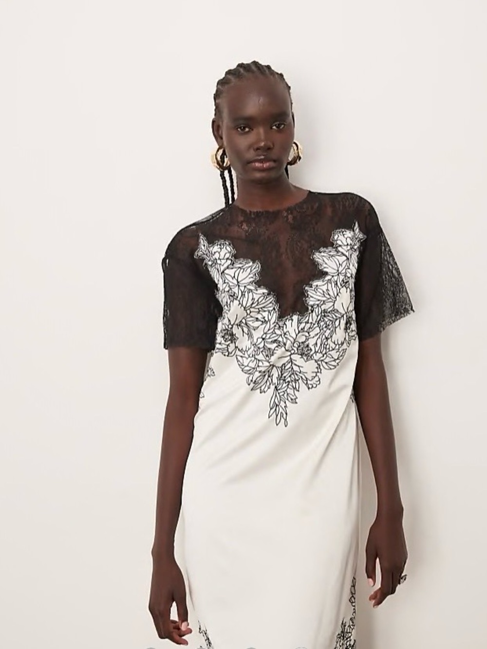 ASOS ARRANGE satin lace applique embroidered column midi dress in ivory - Picture 3 of 15